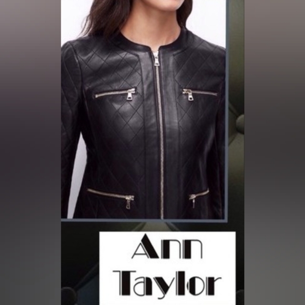 Ann Taylor Quilted Leather Full Zip Jacket Size XSP  Perfect Condition